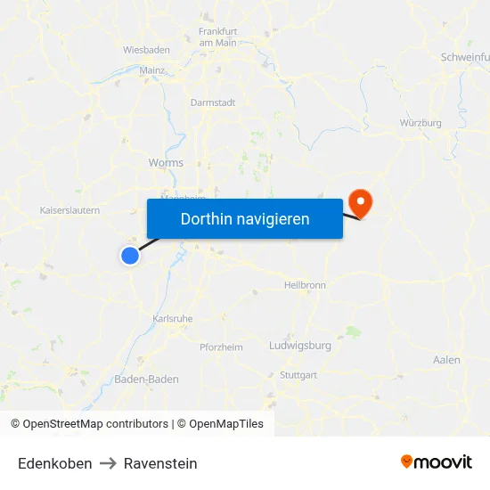 Edenkoben to Ravenstein map