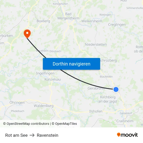 Rot am See to Ravenstein map