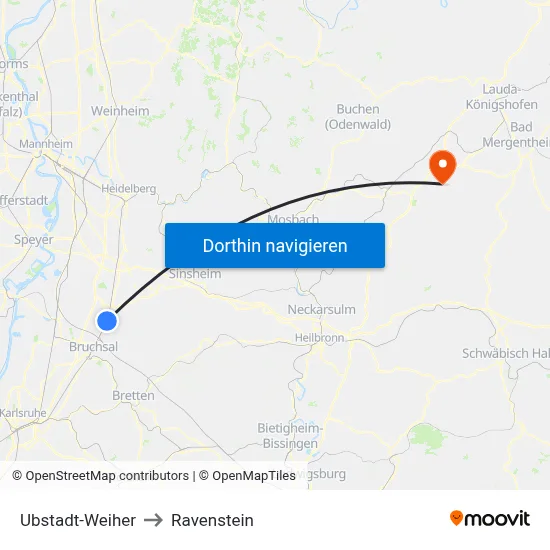 Ubstadt-Weiher to Ravenstein map