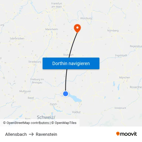 Allensbach to Ravenstein map