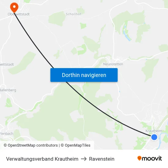 Verwaltungsverband Krautheim to Ravenstein map