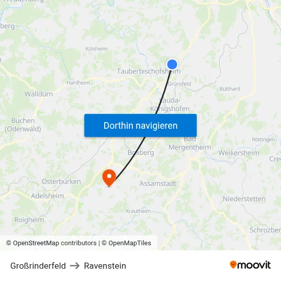 Großrinderfeld to Ravenstein map