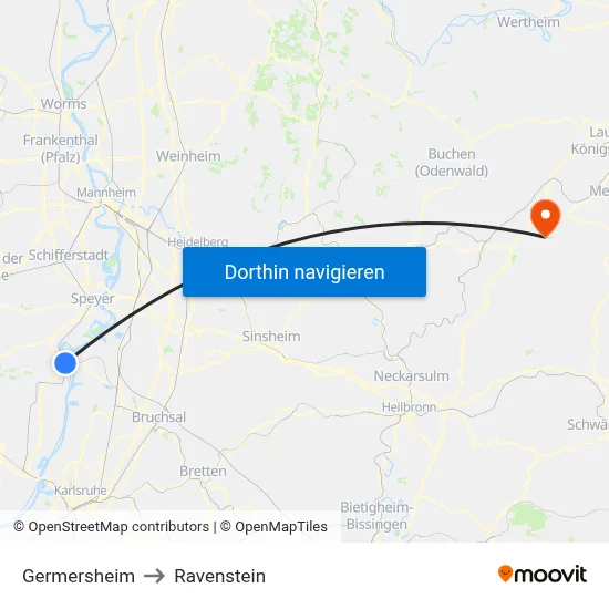 Germersheim to Ravenstein map