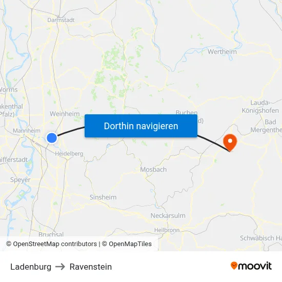 Ladenburg to Ravenstein map