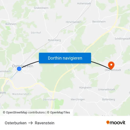 Osterburken to Ravenstein map