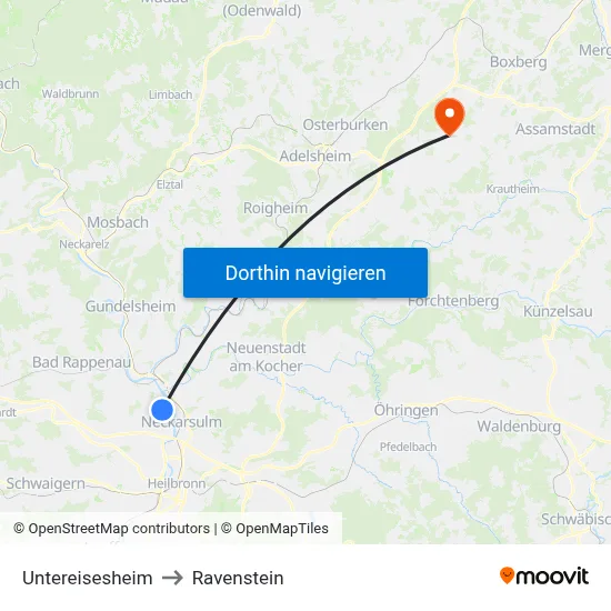 Untereisesheim to Ravenstein map