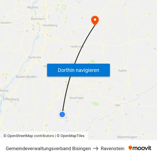 Gemeindeverwaltungsverband Bisingen to Ravenstein map