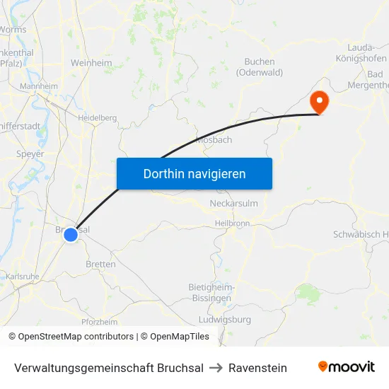Verwaltungsgemeinschaft Bruchsal to Ravenstein map
