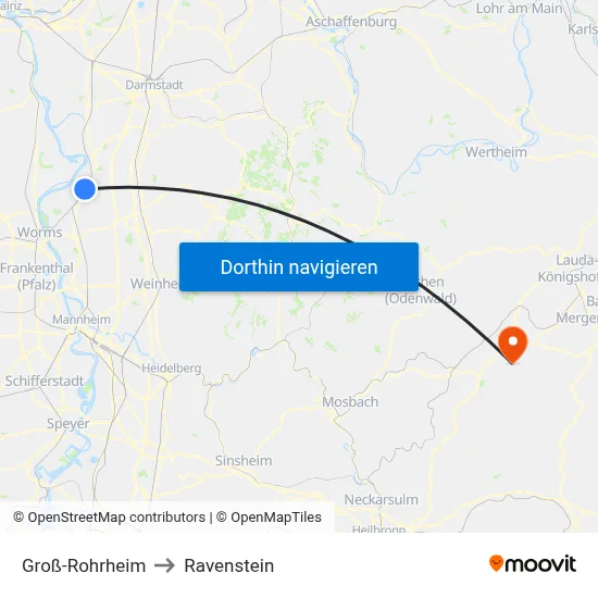 Groß-Rohrheim to Ravenstein map