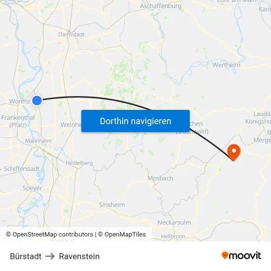 Bürstadt to Ravenstein map