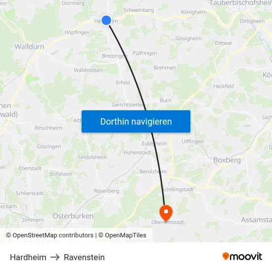 Hardheim to Ravenstein map