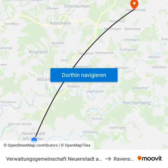 Verwaltungsgemeinschaft Neuenstadt am Kocher to Ravenstein map
