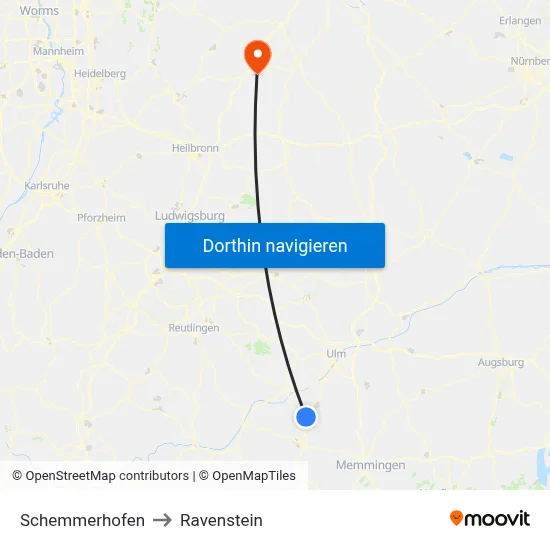Schemmerhofen to Ravenstein map