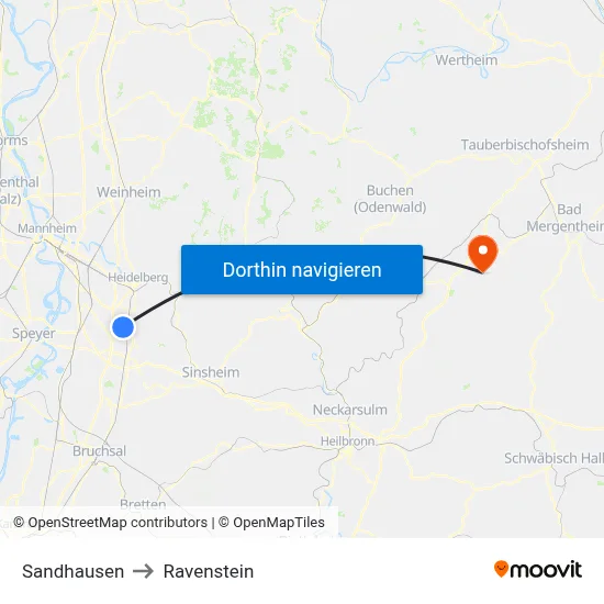 Sandhausen to Ravenstein map