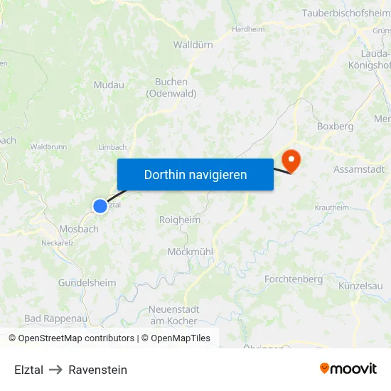 Elztal to Ravenstein map