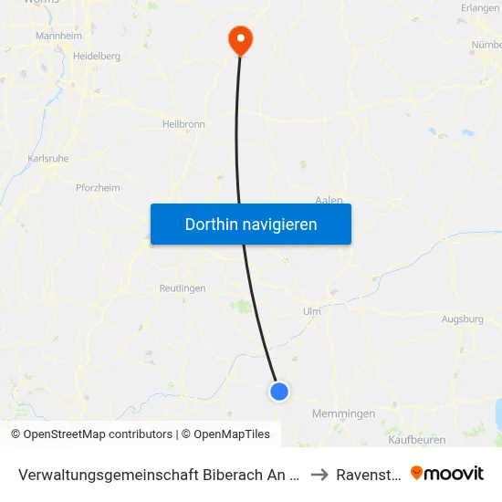 Verwaltungsgemeinschaft Biberach An Der Riß to Ravenstein map