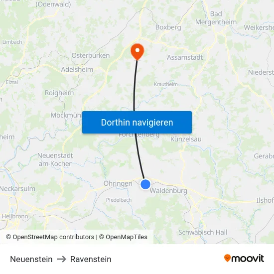 Neuenstein to Ravenstein map