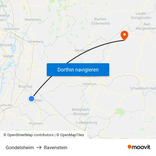 Gondelsheim to Ravenstein map
