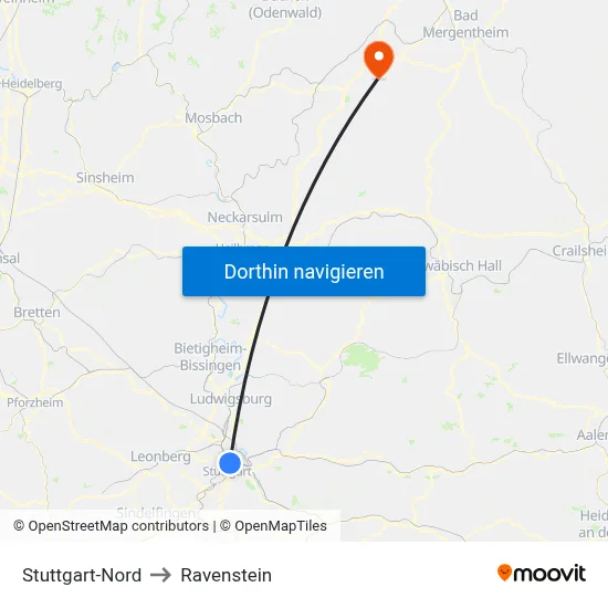 Stuttgart-Nord to Ravenstein map