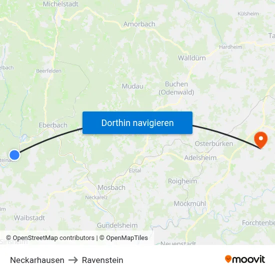 Neckarhausen to Ravenstein map