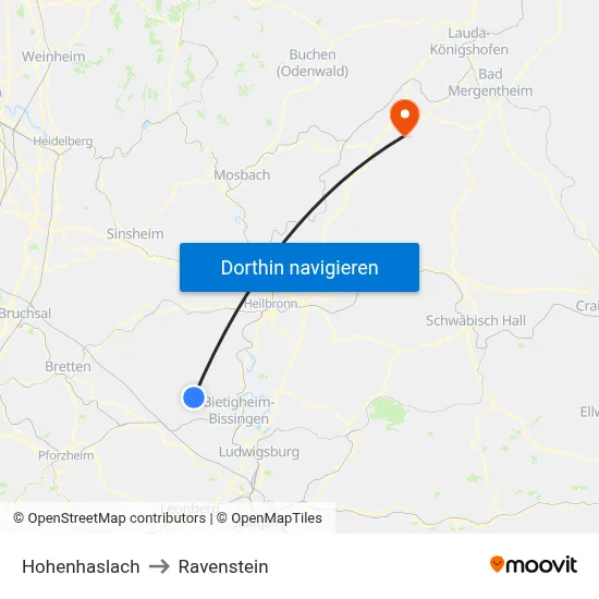 Hohenhaslach to Ravenstein map