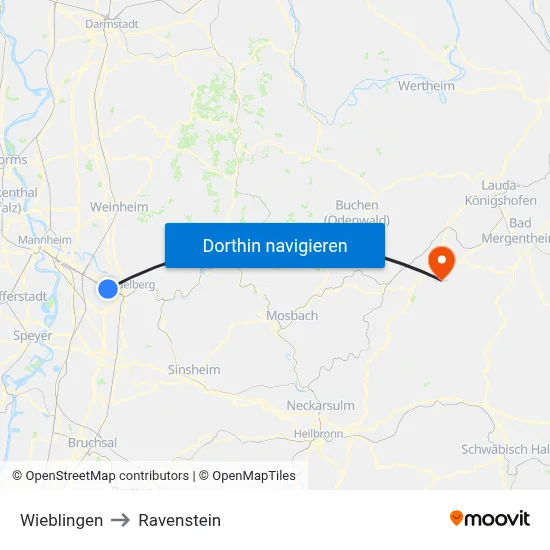 Wieblingen to Ravenstein map