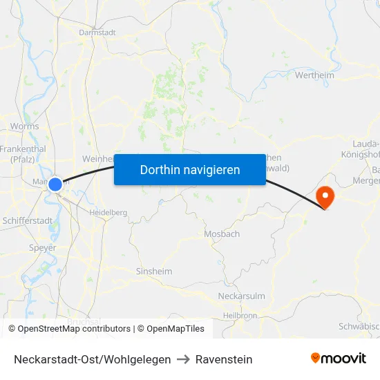 Neckarstadt-Ost/Wohlgelegen to Ravenstein map