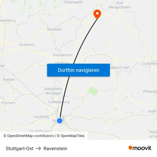 Stuttgart-Ost to Ravenstein map