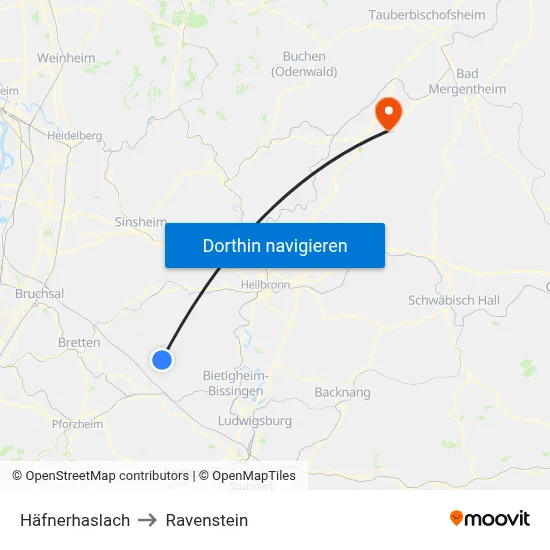 Häfnerhaslach to Ravenstein map