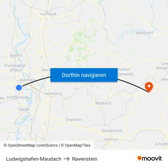 Ludwigshafen-Maudach to Ravenstein map