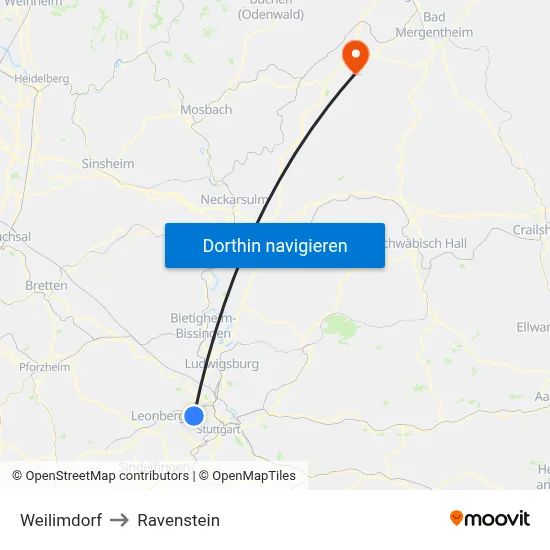 Weilimdorf to Ravenstein map