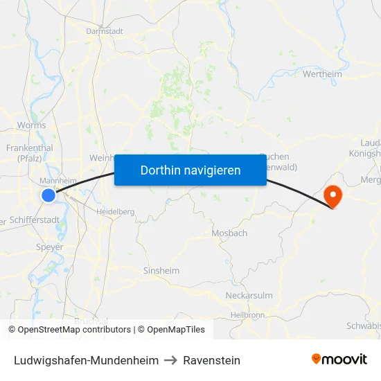 Ludwigshafen-Mundenheim to Ravenstein map