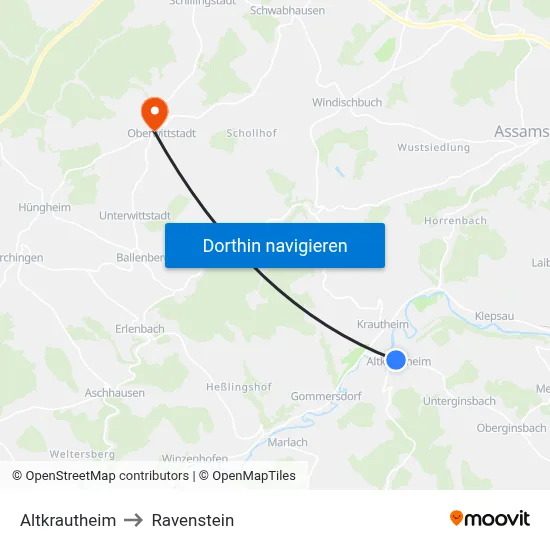 Altkrautheim to Ravenstein map