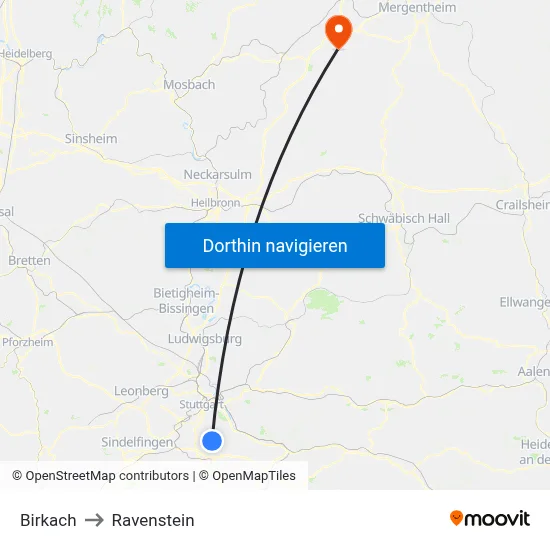 Birkach to Ravenstein map