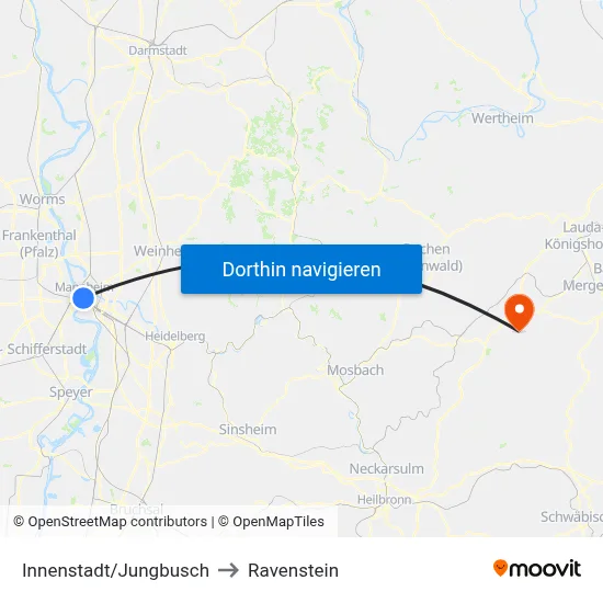 Innenstadt/Jungbusch to Ravenstein map