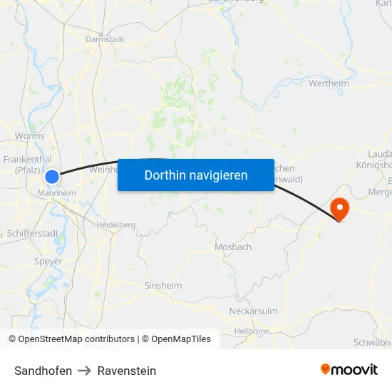 Sandhofen to Ravenstein map