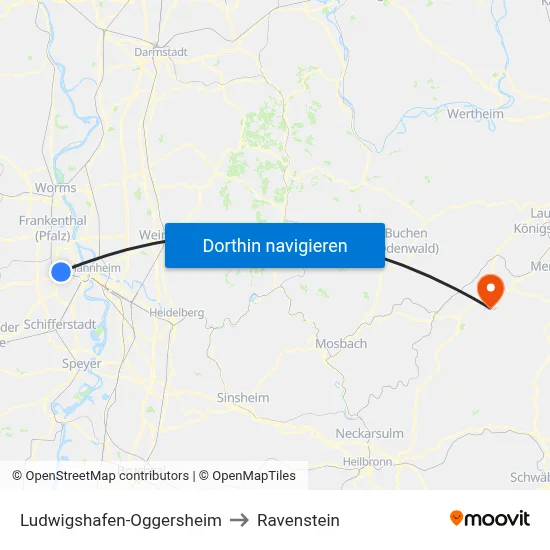 Ludwigshafen-Oggersheim to Ravenstein map