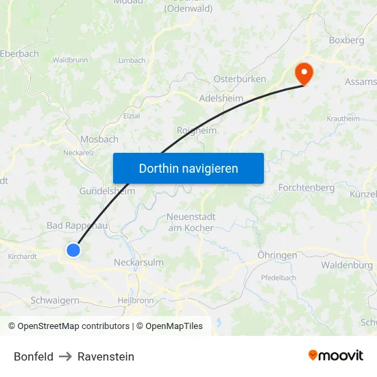 Bonfeld to Ravenstein map