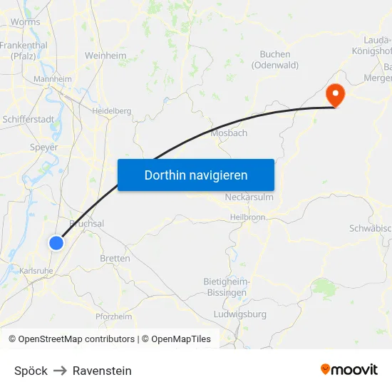 Spöck to Ravenstein map