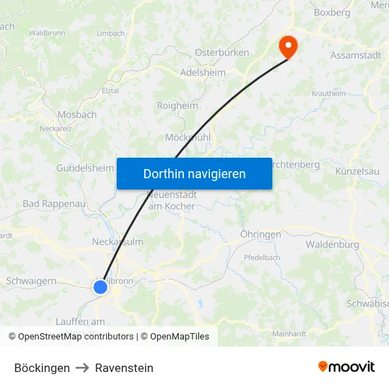 Böckingen to Ravenstein map