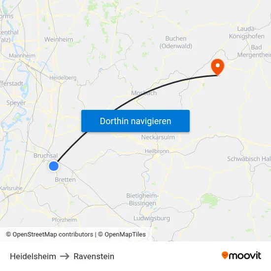 Heidelsheim to Ravenstein map