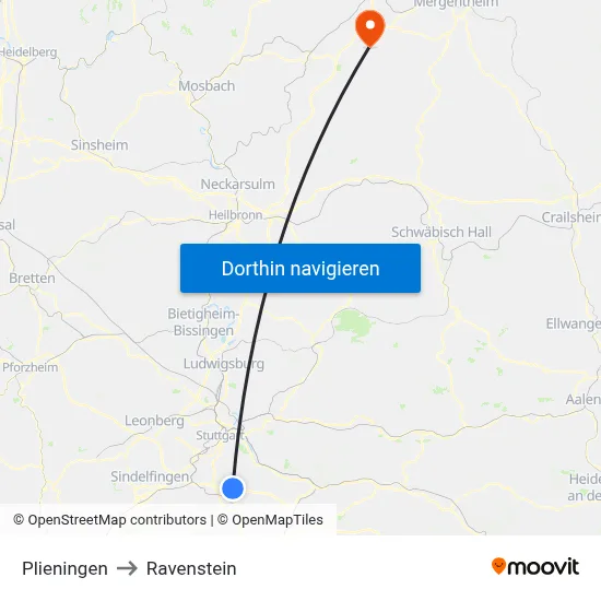 Plieningen to Ravenstein map
