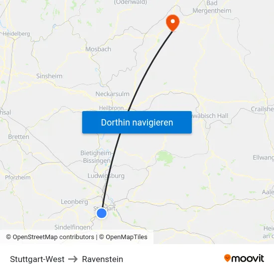 Stuttgart-West to Ravenstein map