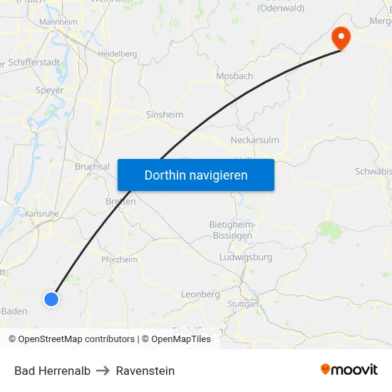 Bad Herrenalb to Ravenstein map