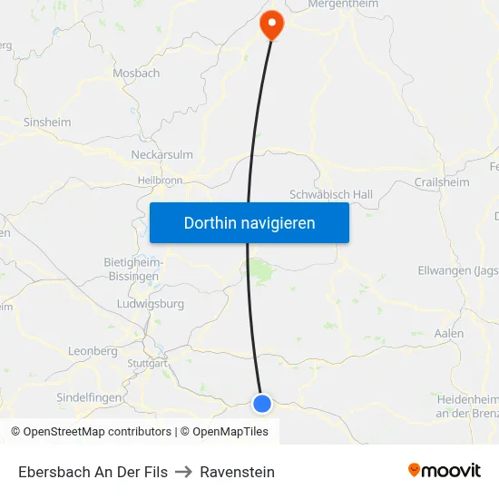 Ebersbach An Der Fils to Ravenstein map