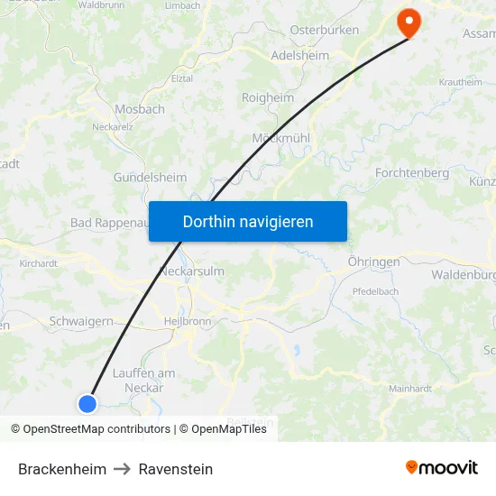 Brackenheim to Ravenstein map