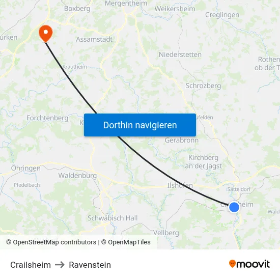 Crailsheim to Ravenstein map