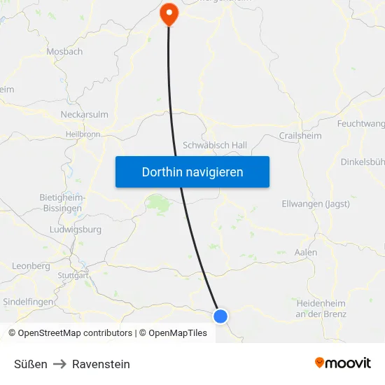 Süßen to Ravenstein map