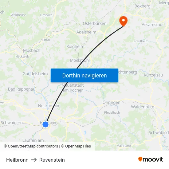 Heilbronn to Ravenstein map