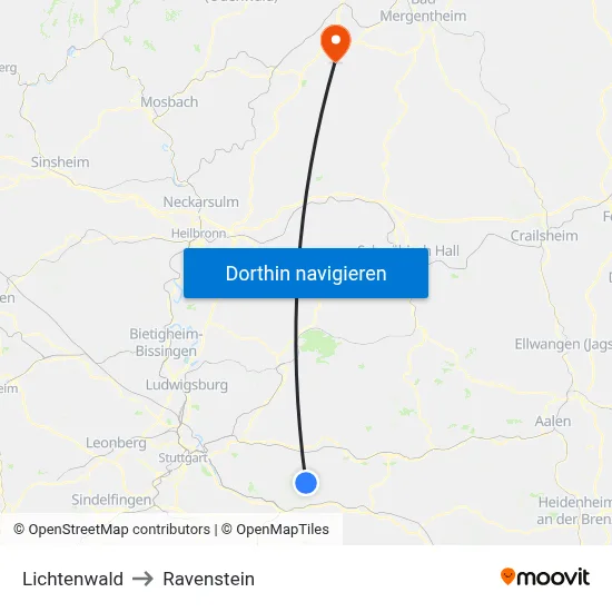 Lichtenwald to Ravenstein map